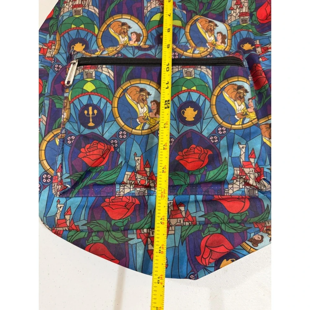Loungefly Disney Beauty and the Beast Stained Glass Print Backpack Blue Multi